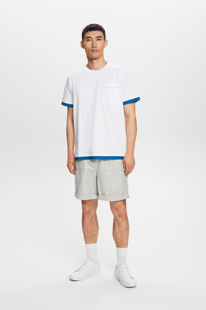 Rundringad T-shirt i lagerlook, 100% bomull, WHITE, detail image number 1