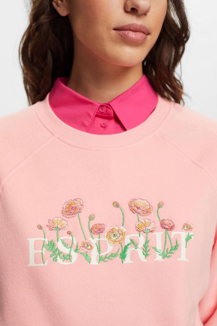 Sweatshirt med logotryck och broderade blommor, PINK, detail image number 2
