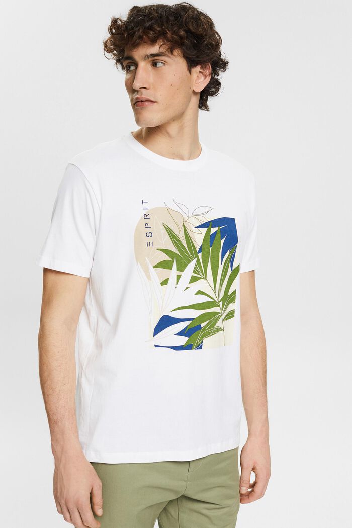 T-shirt i jersey med växt-tryck, WHITE, detail image number 0