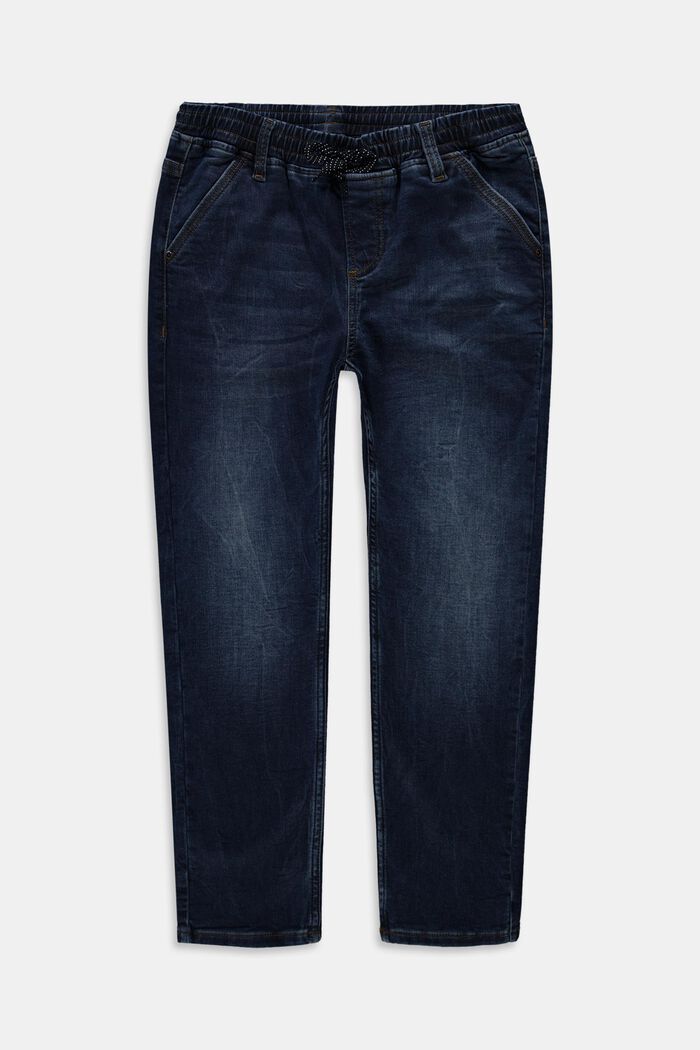 Jeans med resår i midjan, BLUE DARK WASHED, overview