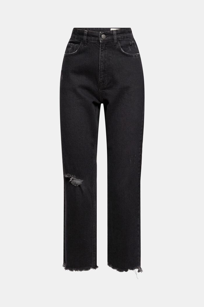 Kortare slitna jeans, ekobomull, BLACK DARK WASHED, overview