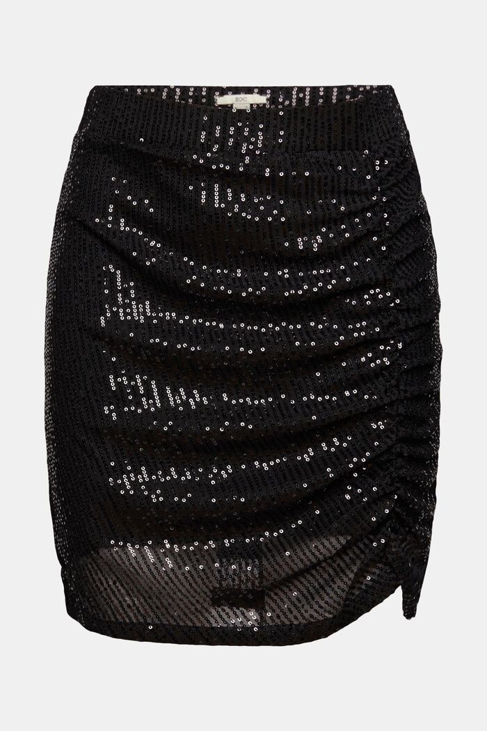 Minikjol med paljetter och rynkning, BLACK, detail image number 7