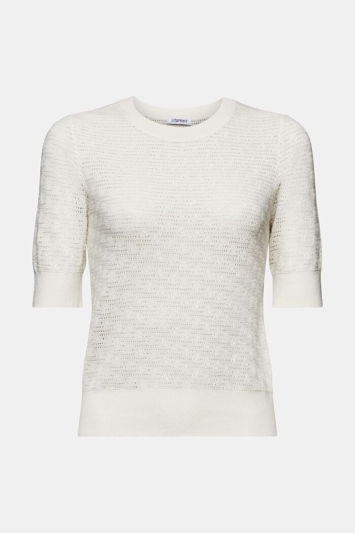 Kortärmad tröja i pointelle-design, OFF WHITE, detail image number 5