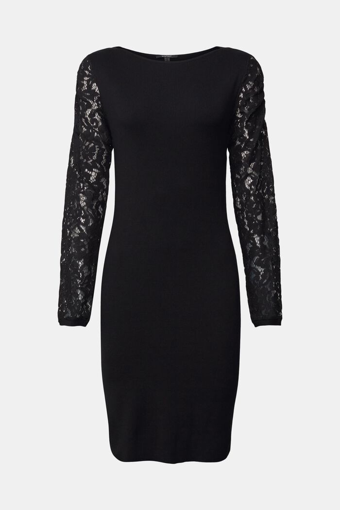 Stickad klänning med LENZING™ ECOVERO™, BLACK, overview