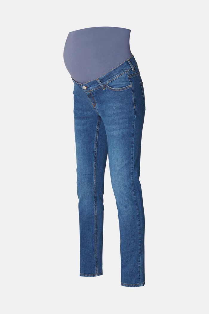 Jeans med midjeband över magen, ekologisk bomull