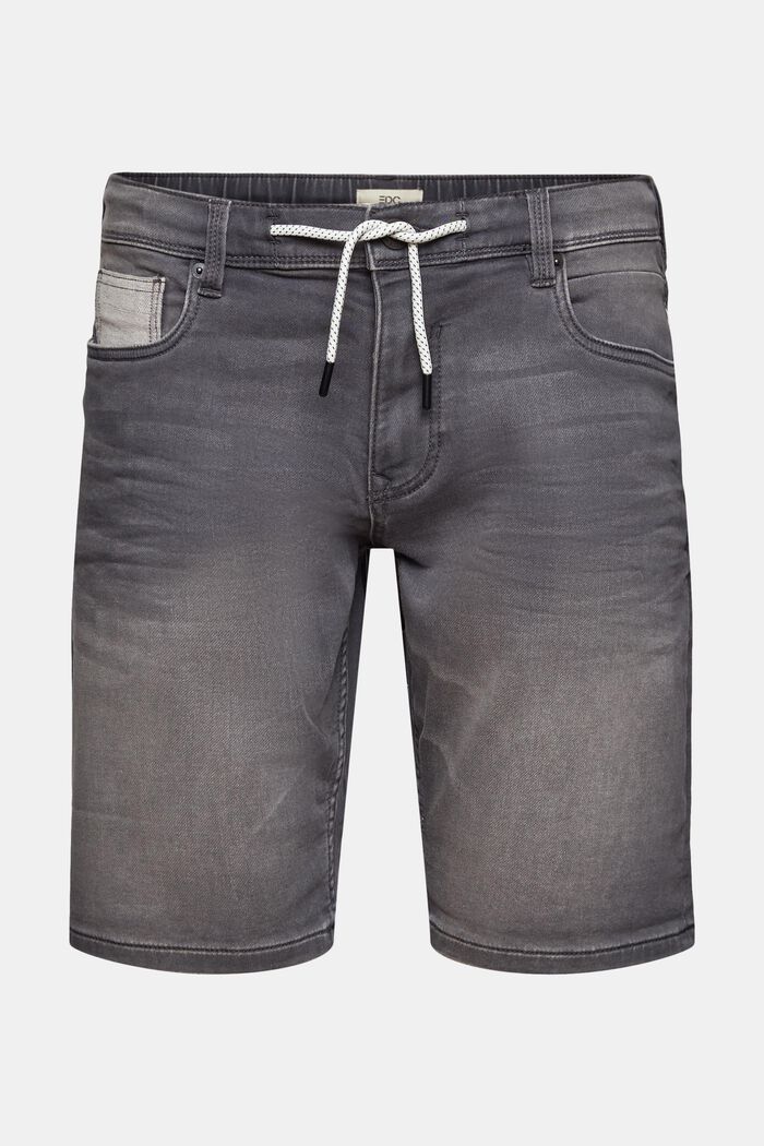 Korta jeans med dragsko, GREY MEDIUM WASHED, overview