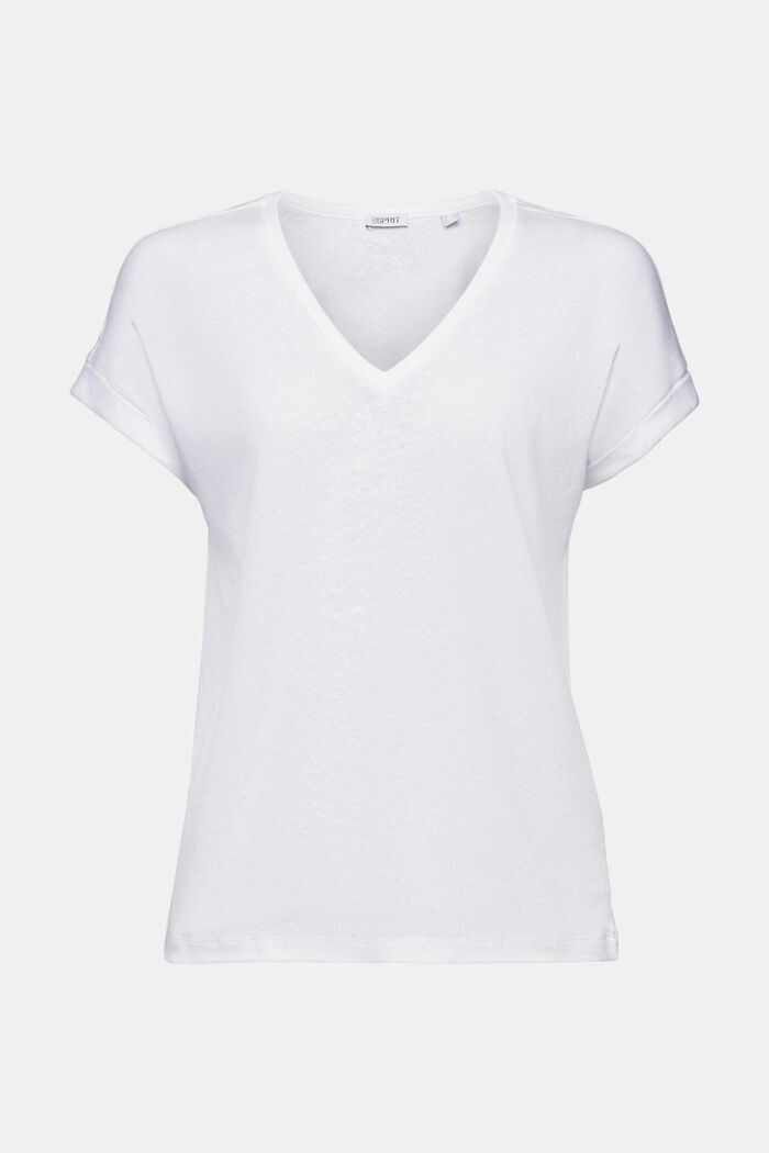 V-ringade T-shirt med bomull-linnemix, WHITE, detail image number 5