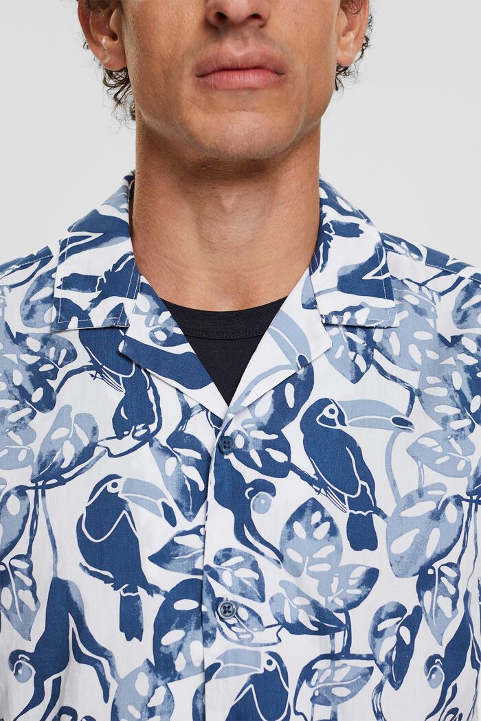 Kortärmad skjorta med tropiskt mönster, 100% bomull, BLUE, detail image number 3