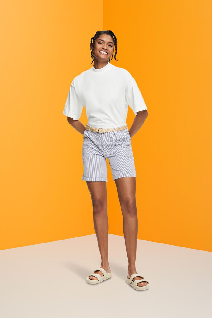 Randiga shorts med flätat raffia-skärp, NAVY, detail image number 5