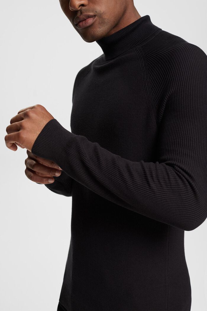 Ribbad tröja med halvpolokrage, BLACK, detail image number 2