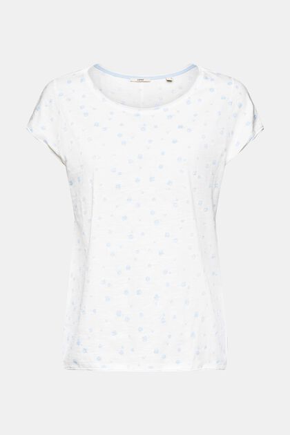 Blommig T-shirt med rullkanter, OFF WHITE, overview