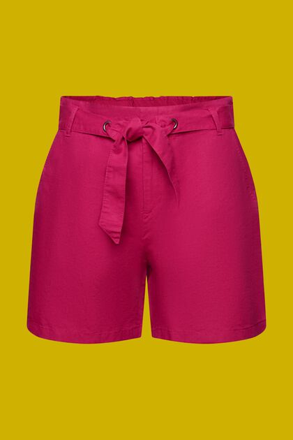 Shorts med knytskärp, bomull-linnemix