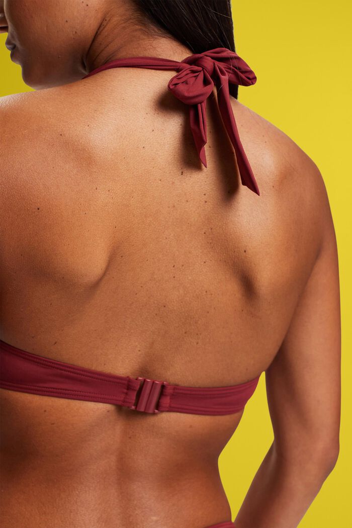 Trefärgad halterneck-bikiniöverdel med bygel, DARK RED, detail image number 3