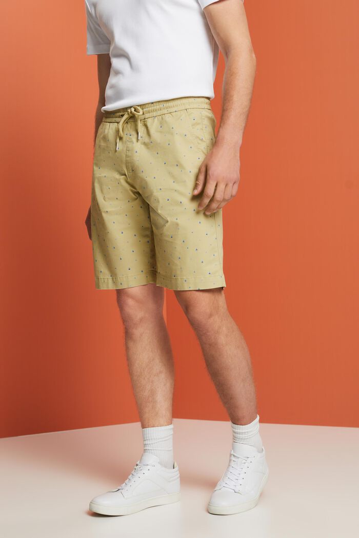 Mönstrade dra-på-shorts, bomullsstretch, PASTEL GREEN, detail image number 0