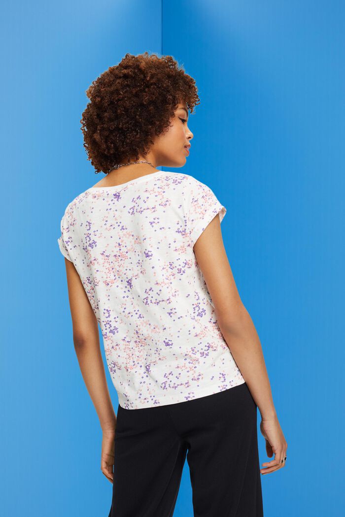 T-shirt i bomull med blommigt tryck, OFF WHITE, detail image number 3