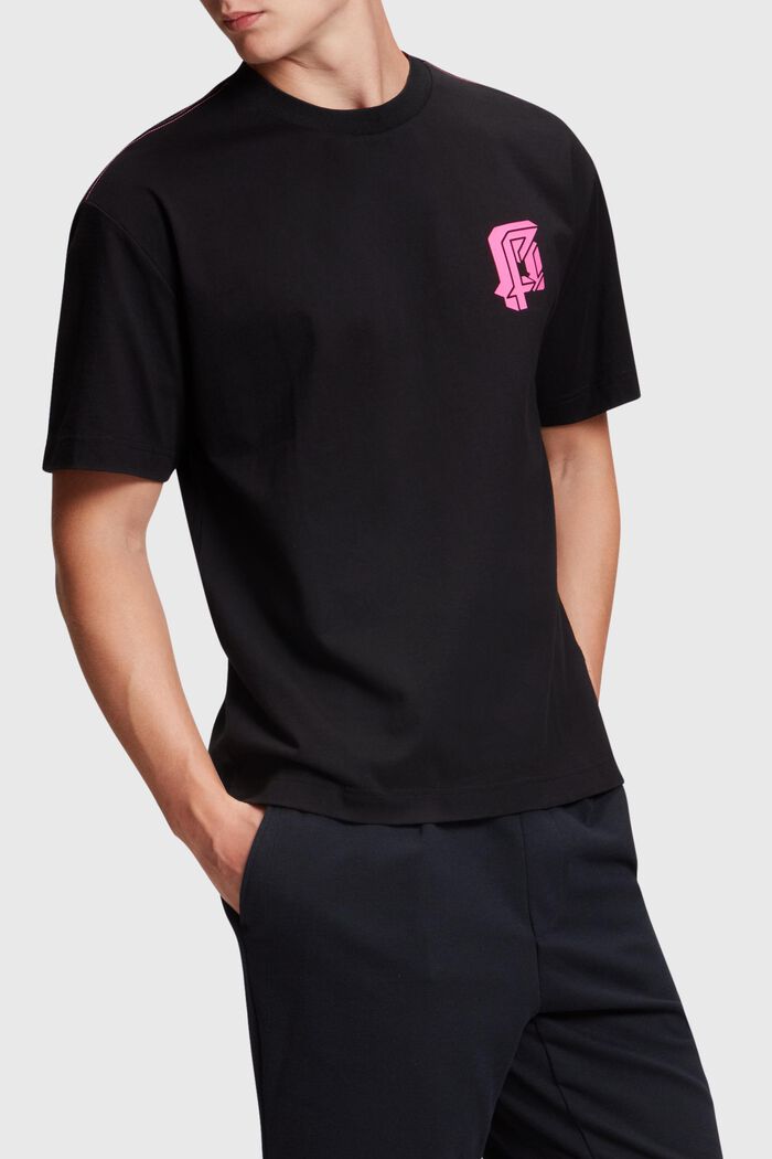 T-shirt i avslappnad passform med neontryck, BLACK, detail image number 0