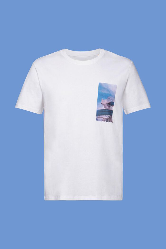 T-shirt med tryck på bröstet, 100% bomull, WHITE, detail image number 6