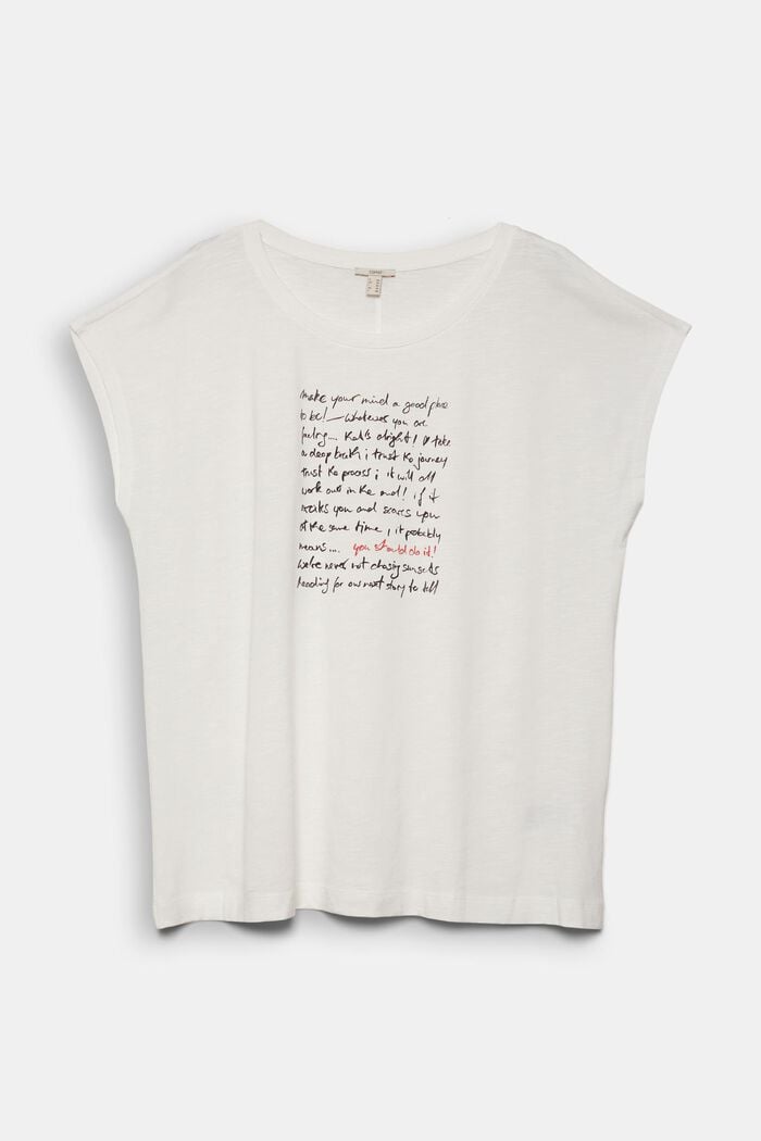 CURVY T-shirt med texttryck, ekobomullsmix, OFF WHITE, overview