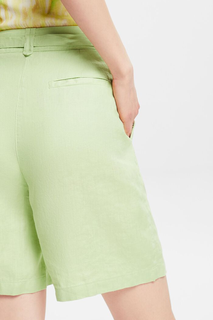 Shorts i linne med vida ben, LIGHT GREEN, detail image number 4