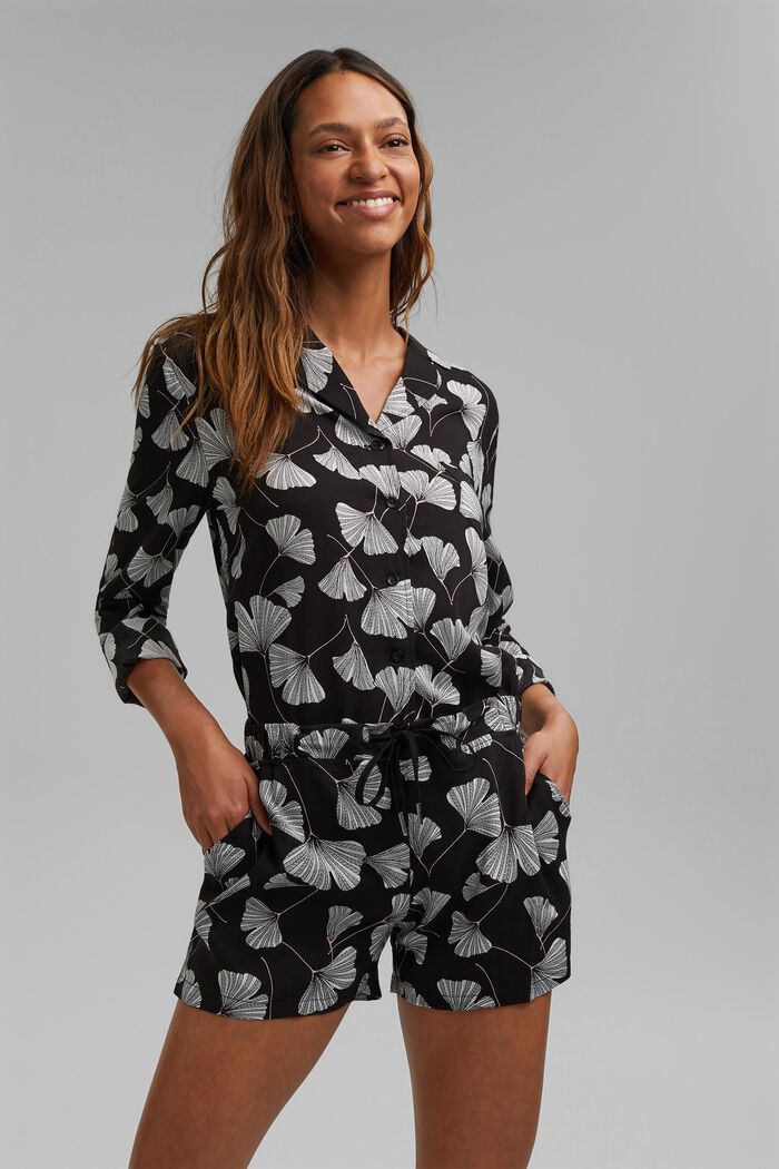 Pyjamasshorts med gingobladsmönster, LENZING™ ECOVERO™, BLACK, detail image number 0