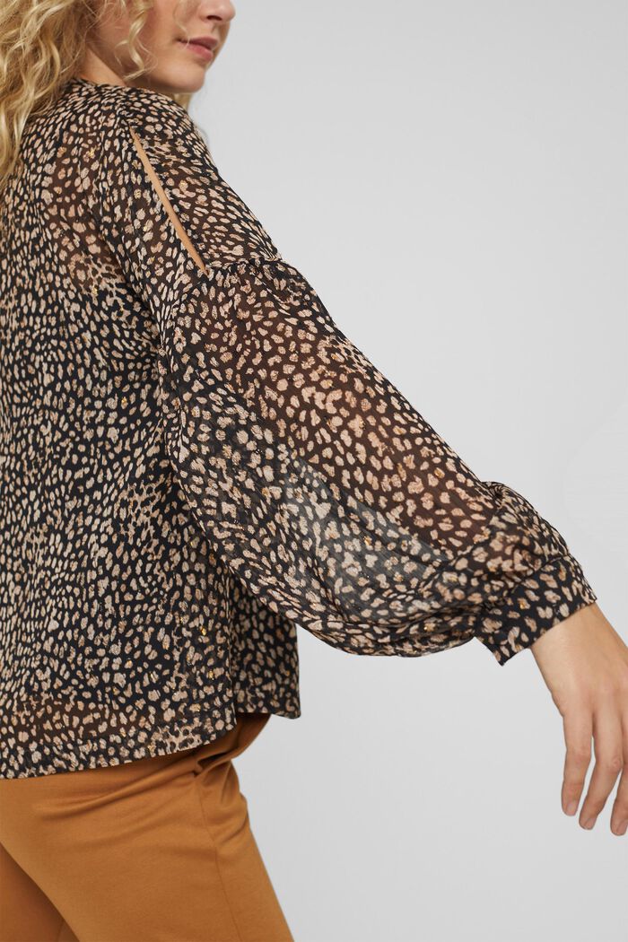 Återvunnet material: Leopardmönstrad blus med sprund på axlarna, BLACK, detail image number 2