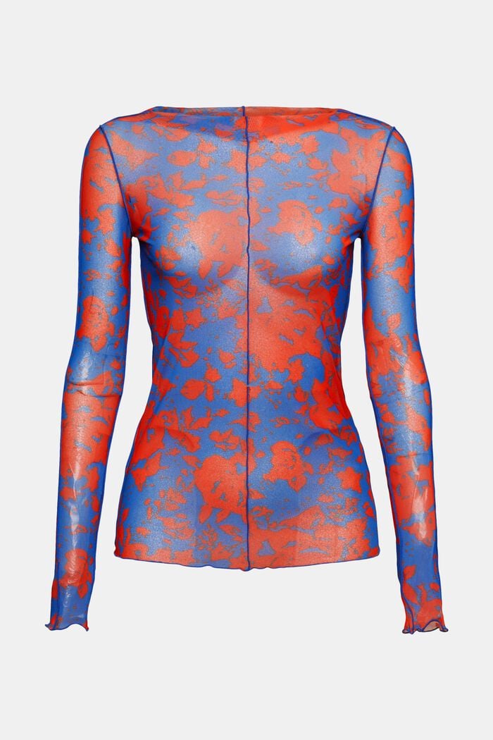 Långärmad tröja i mönstrad mesh, BLUE, overview