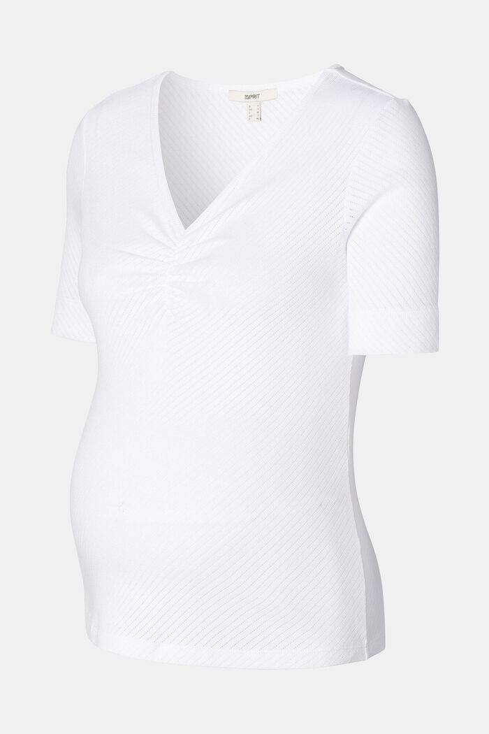 T-shirt i pointelle, ekologisk bomull, BRIGHT WHITE, detail image number 4