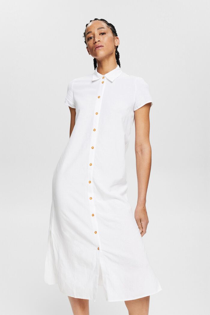 Lång skjortklänning med linne, WHITE, detail image number 0