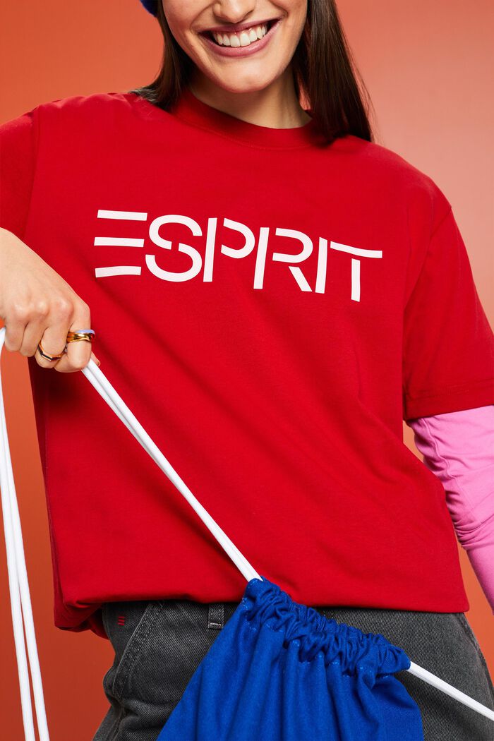 T-shirt i bomullsjersey med logo, unisexmodell, RED, detail image number 5