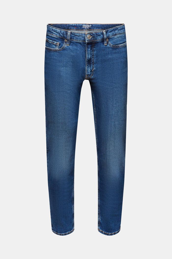 Avsmalnande jeans av återvunnen bomull, BLUE MEDIUM WASHED, detail image number 7