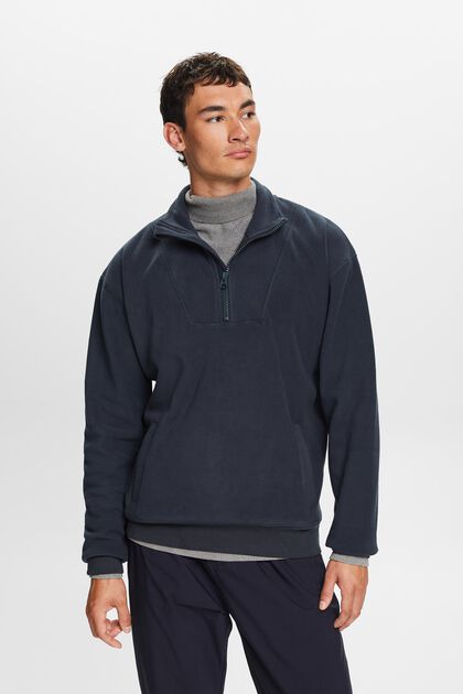 Fleece-sweatshirt med halv dragkedja