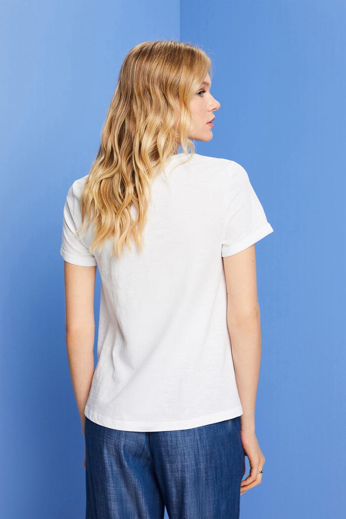 T-shirt i basmodell med rund ringning, 100 % bomull, WHITE, detail image number 3