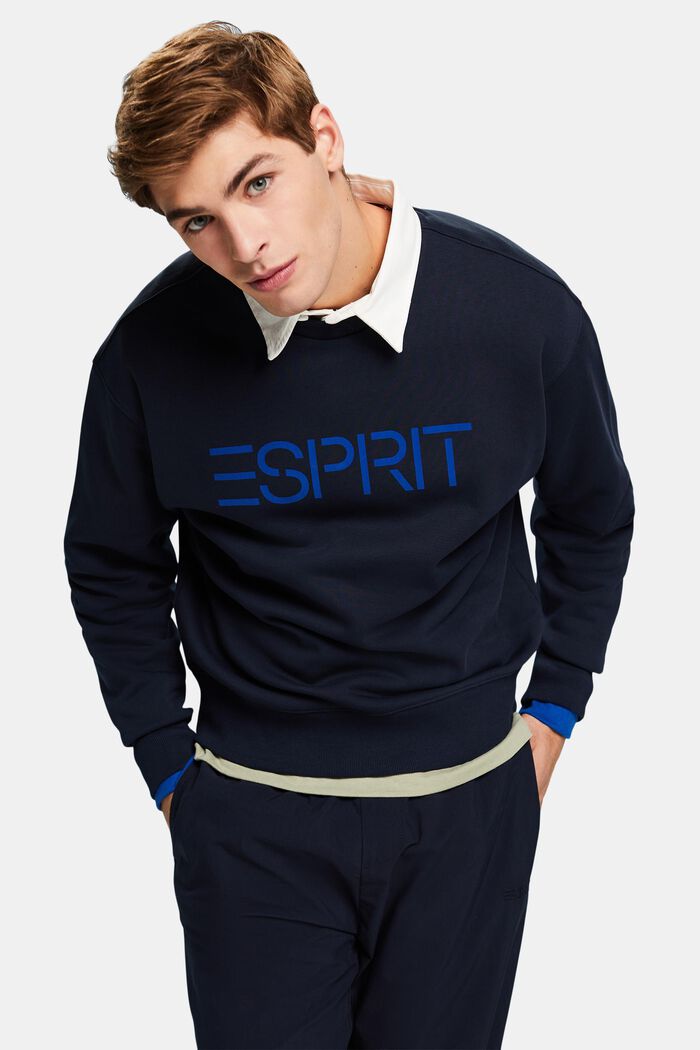 Rundringad sweatshirt med logo i ekobomull, NAVY, detail image number 4