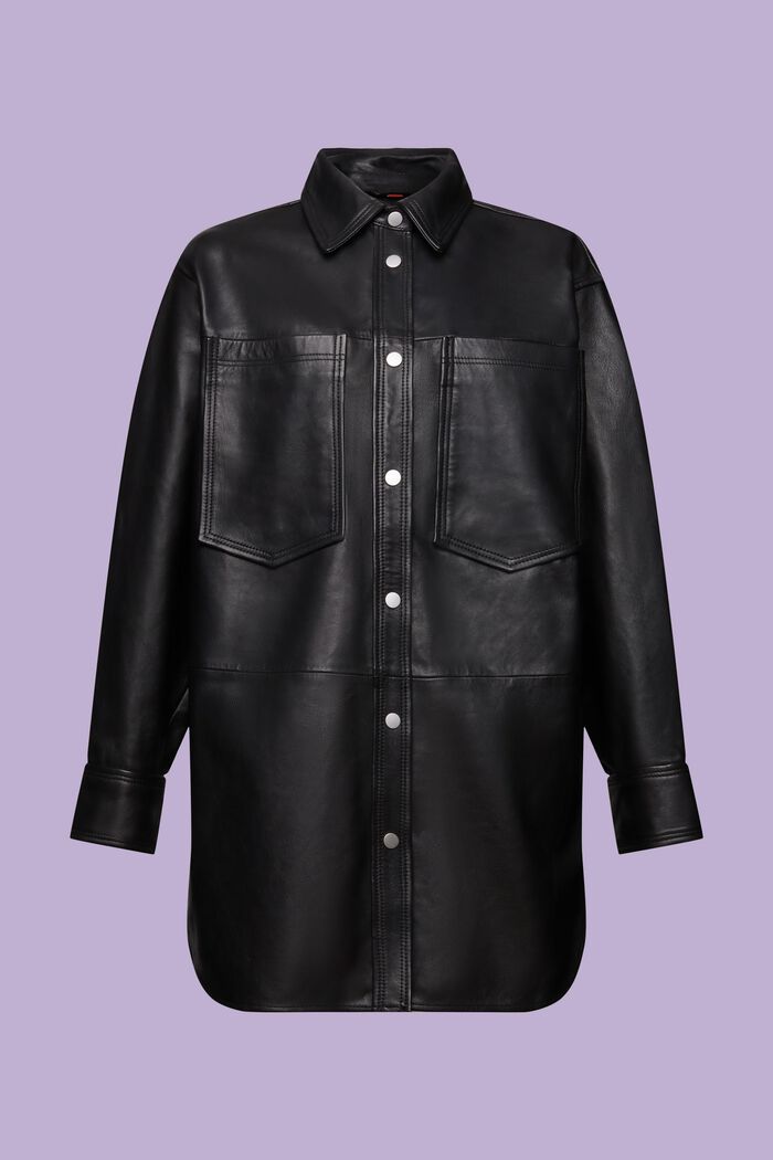 Skjortjacka av skinn i oversizemodell, BLACK, detail image number 6