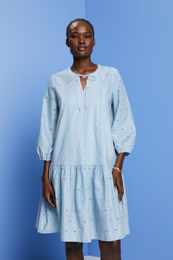Broderad klänning, 100% bomull, LIGHT BLUE LAVENDER, detail image number 0
