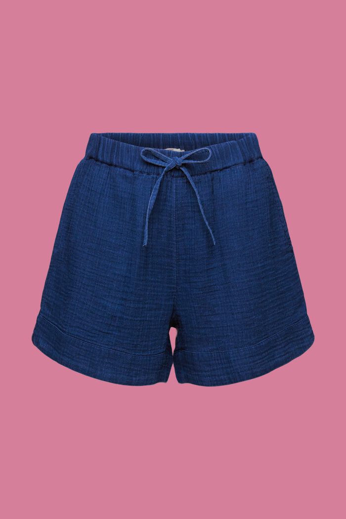 Rynkade dra-på-shorts, 100 % bomull, NAVY, detail image number 7