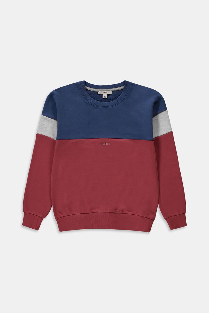 Sweatshirt med färgblocksdesign, GARNET RED, overview