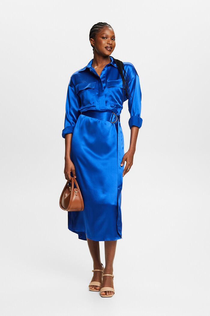 Midiklänning i siden med skärp, BRIGHT BLUE, detail image number 4