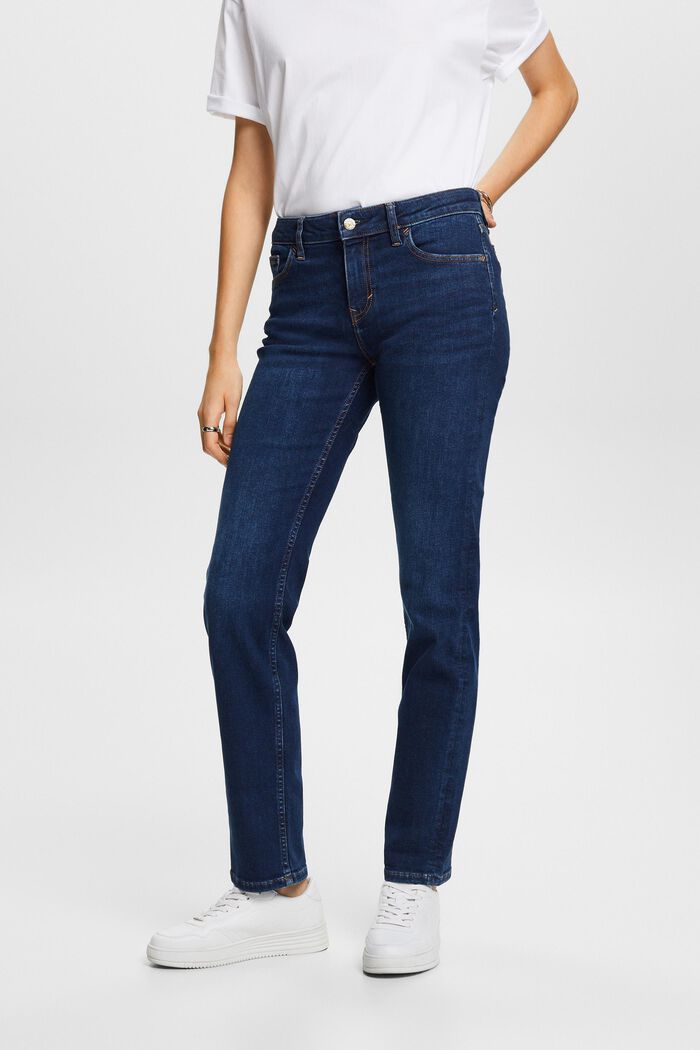 Straight leg stretch jeans, bomullsmix, BLUE DARK WASHED, detail image number 0