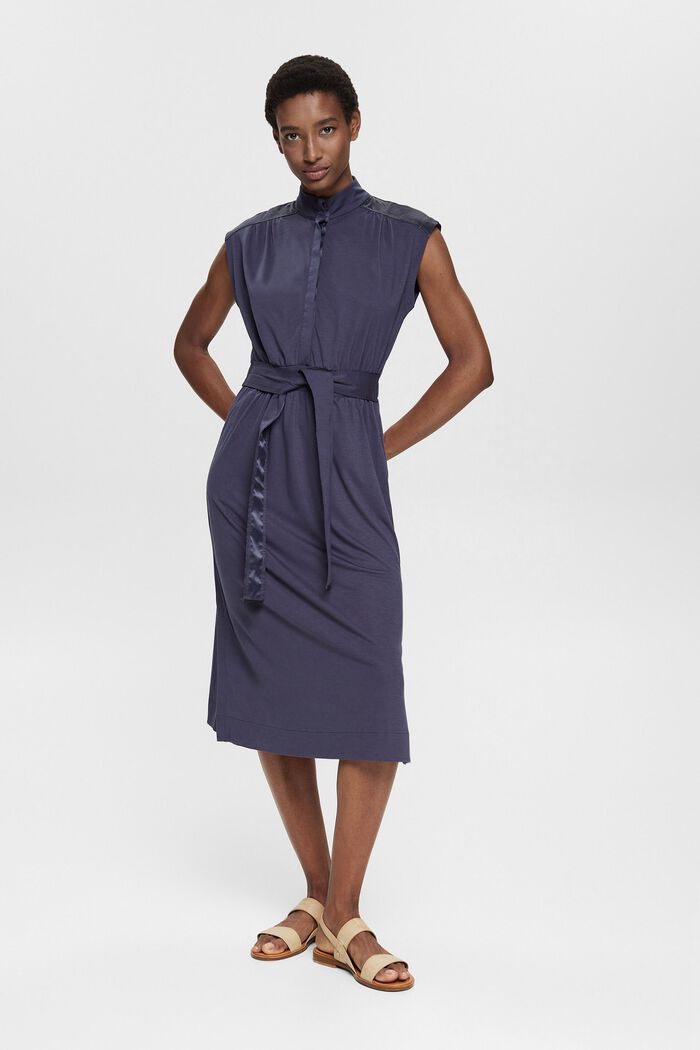Jerseyklänning i skjortbluslook, LENZING™ ECOVERO™, DARK BLUE, detail image number 1