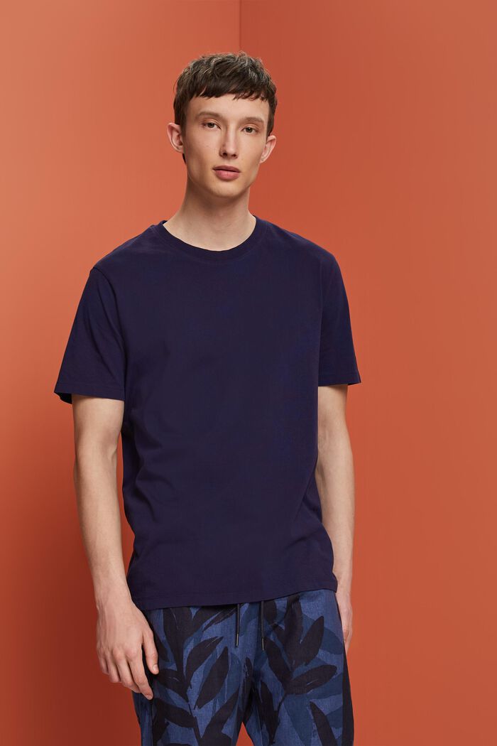 T-shirt med rund ringning, 100 % bomull, DARK BLUE, detail image number 0