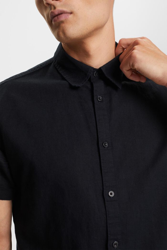 Kortärmad skjorta i mix av linne och bomull, BLACK, detail image number 2