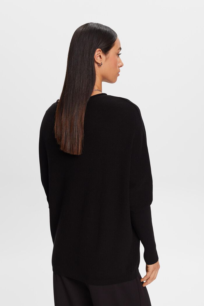 Ribbstickad tröja med fladdermusärm, BLACK, detail image number 3