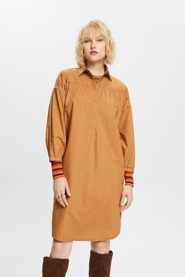 Skjortklänning med knytskärp, 100 % bomull, CARAMEL, detail image number 0