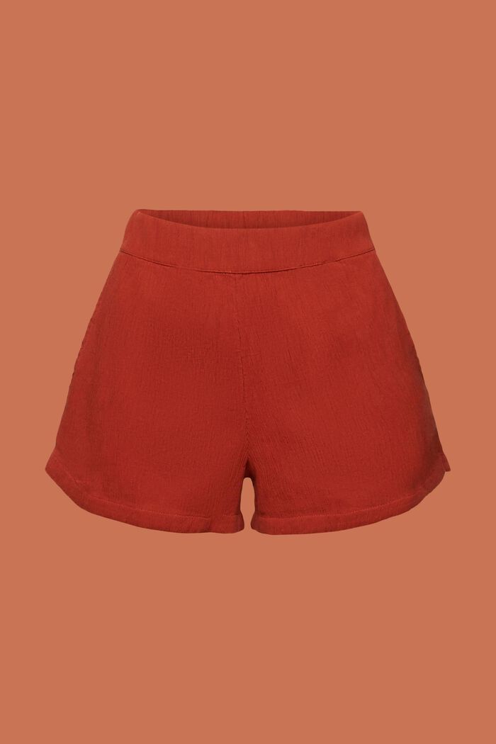Krinklade dra på-shorts i bomull, TERRACOTTA, detail image number 6