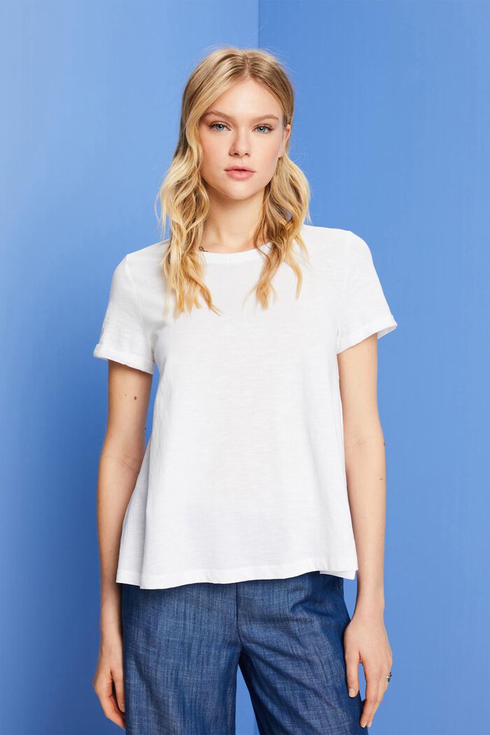 T-shirt i basmodell med rund ringning, 100 % bomull, WHITE, detail image number 0