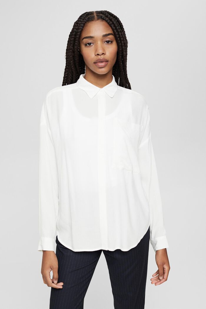 Böljande skjortblus, LENZING™ ECOVERO™, OFF WHITE, detail image number 0