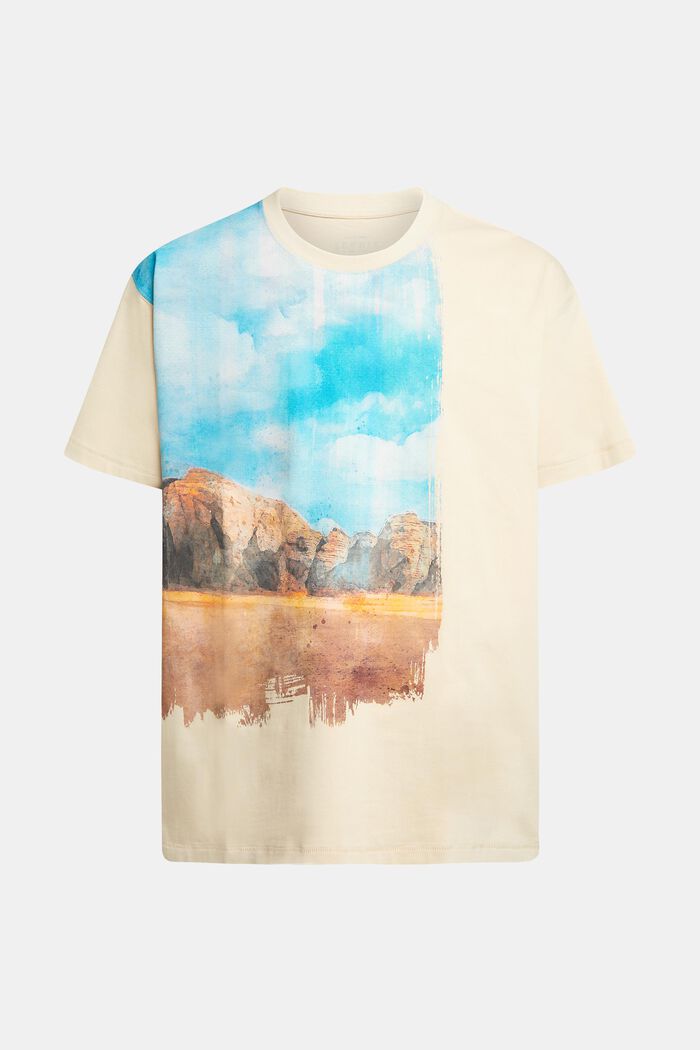 T-shirt med fyrkantigt, digitalt landskapstryck på framstycket, BEIGE, detail image number 5