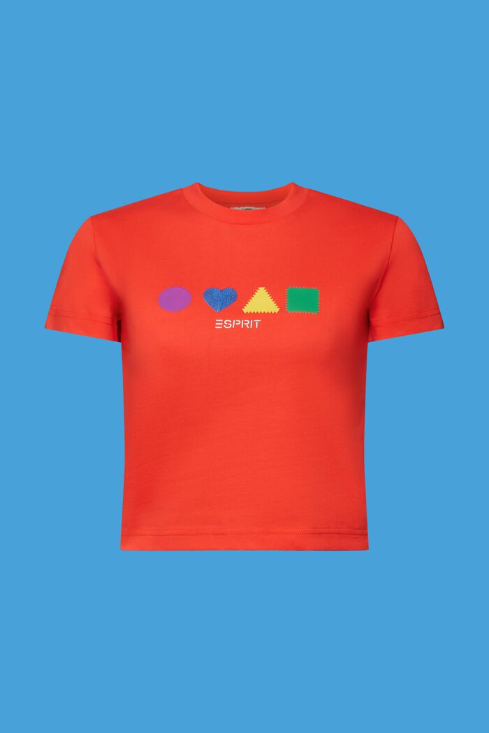 T-shirt i ekobomull med geometriskt tryck, ORANGE RED, detail image number 6