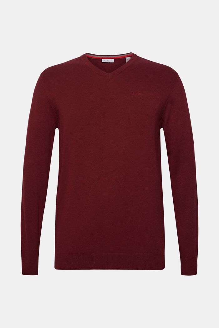 V-ringad tröja, 100% bomull, DARK RED, detail image number 0